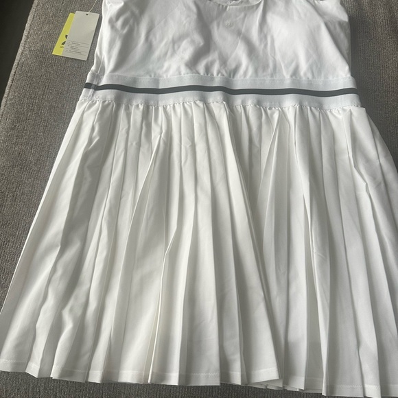 White Pleated Tennis Dress with Black stripe detail at Waistband - Picture 5 of 7